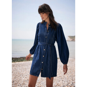 Mint Velvet Indigo Volume Sleeve Denim Mini Dress